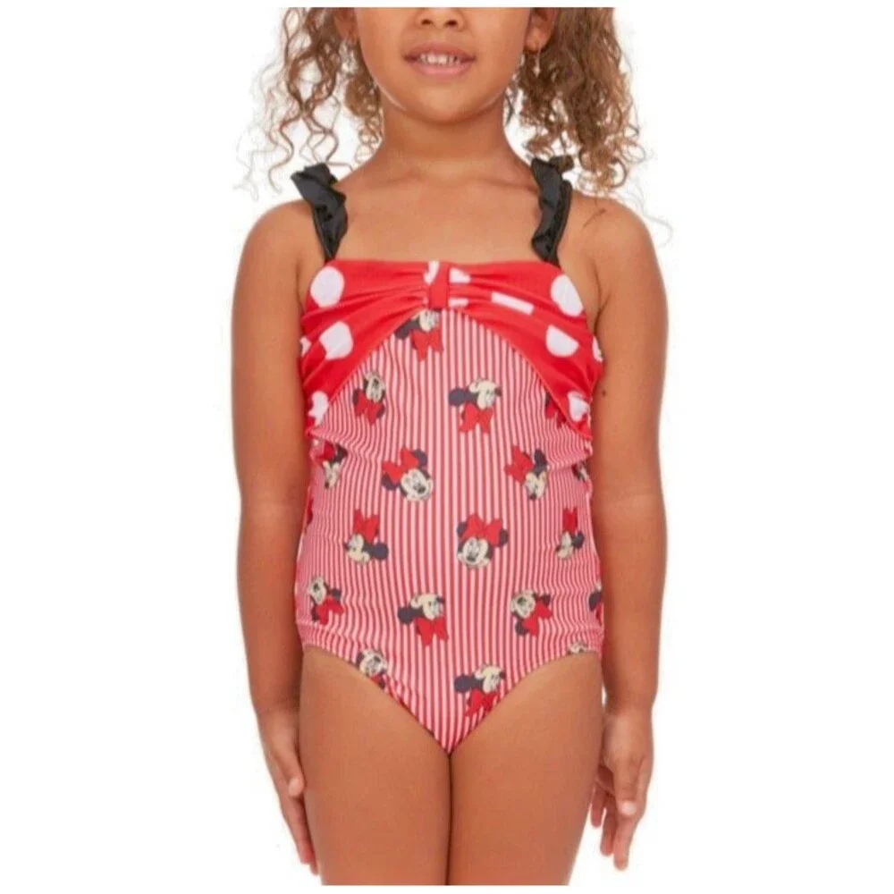 Disney Junior Minnie Mousse Girls 2 Pcs Swim Set-Swimsuit & Hooded Cover Up-2T